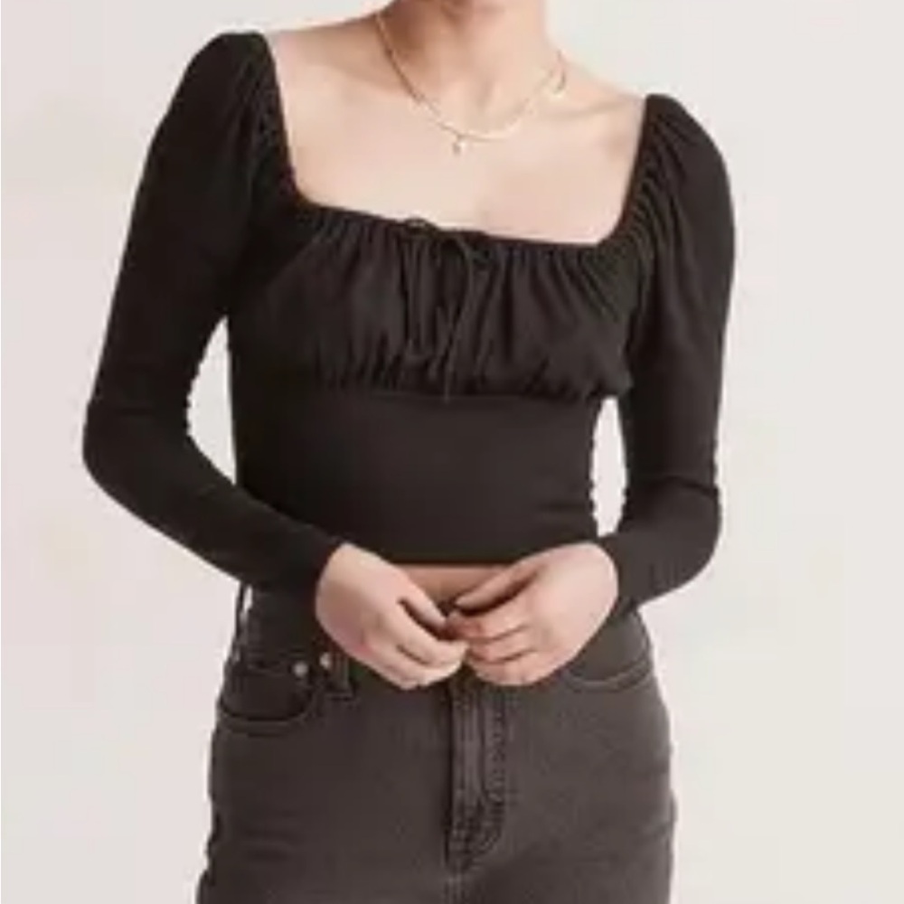 Madewell long-sleeve black on off‎ shoulder top